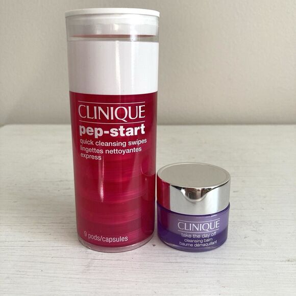 Clinique Lot Pep Start Cleansing Swipes Take the Day Off Cleansing Balm Travel - Picture 1 of 5